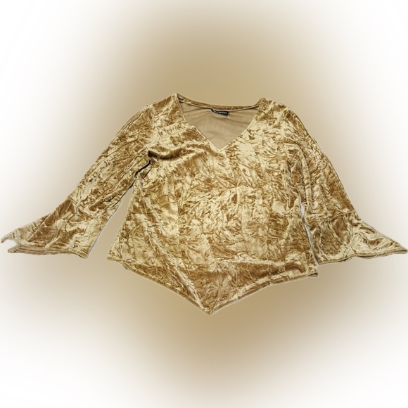 scorpio Tops - Vintage 90s Crushed Velvet Camel Top by Scorpio
Size: